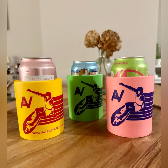 Aviator Nation Set of 3 Rad Insulated Koozie Drink Holders - Pink Green Yellow - Picture 2 of 8